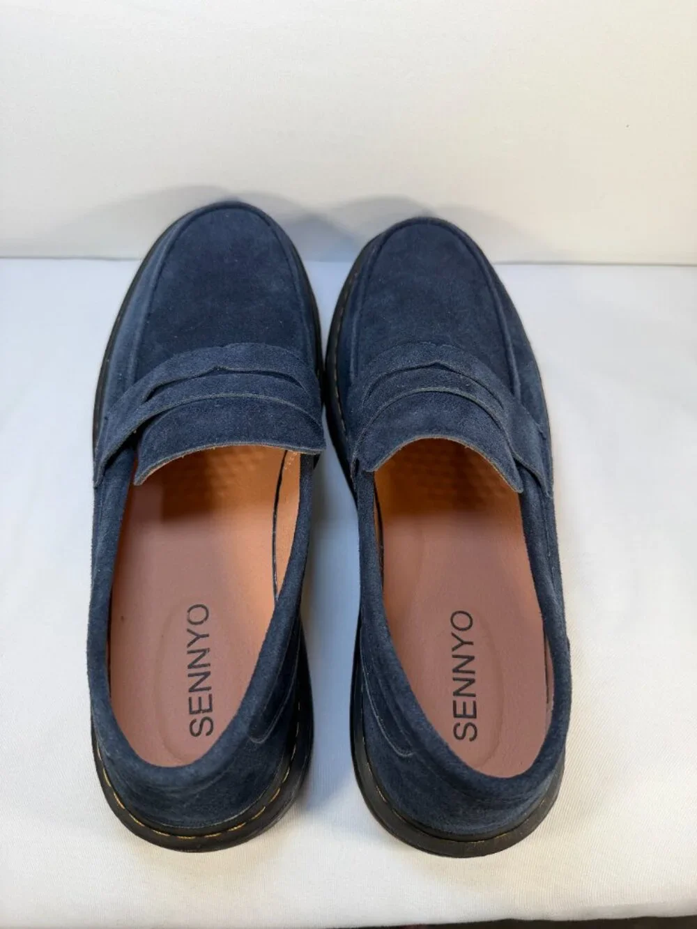 NWOT SENNYO Blue Suede Leather Penny Loafer Shoes 9.5
